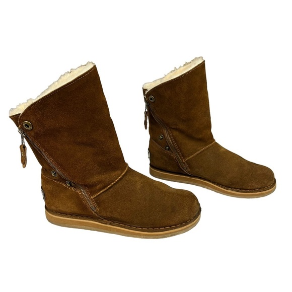 RJS Fuzzies Trixie Brown Sheepskin Ankle Boots Size 7 - Picture 3 of 14